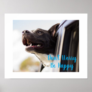 Poster-Dog Face out Car Window Don't Worry Be Poster