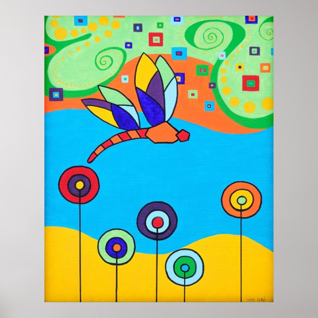 Poster: Dragonfly and Lollipop Flowers Poster (Front)