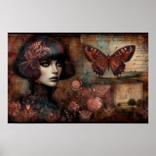 Poster Ephemera Victorian Lady Gothic Butterfly