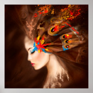 Poster Fantasy Beautiful Spring woman butterfly