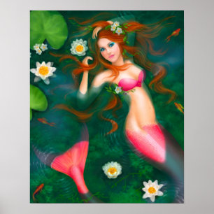 Poster-Fantasy mermaid in water, in lake Poster