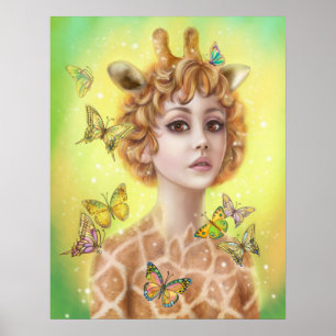Poster  Fantasy portrait woman giraffe canvas prin