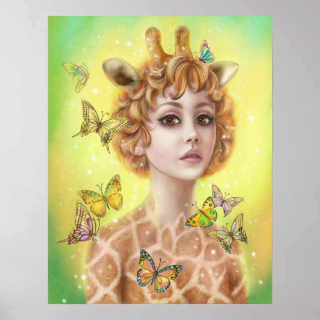Poster  Fantasy portrait woman giraffe canvas prin (Front)