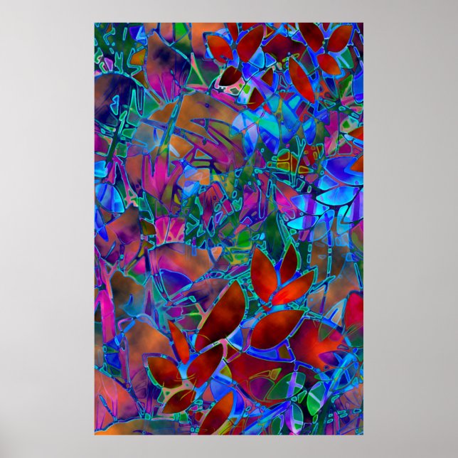 Poster Floral Abstract Stained Glass (Front)