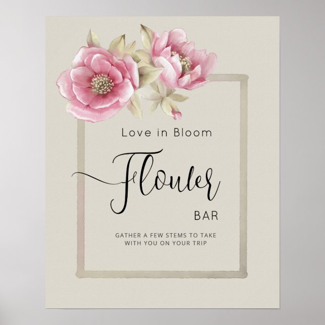 Poster FLOWER BAR for bridal showers.  (Front)