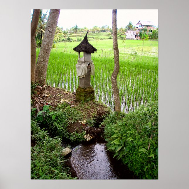 Poster full (18" x 24")  Rice field Temple Bali (Front)