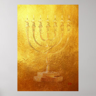 Poster Golden Menorah Judaica