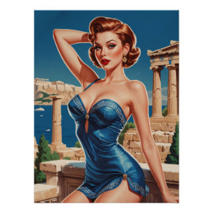 Poster Greek Pin-Up Decor Temple and Sea
