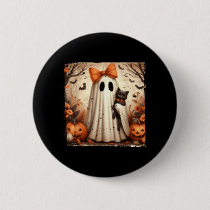 Poster Halloween Ghost Holding Black Kitten Cat 6 Cm Round Badge