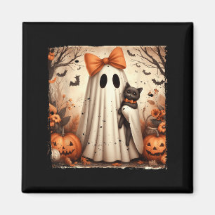 Poster Halloween Ghost Holding Black Kitten Cat Magnet