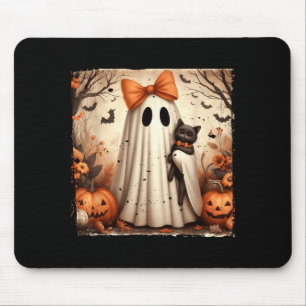 Poster Halloween Ghost Holding Black Kitten Cat Mouse Pad