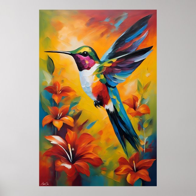Poster | Hummingbird | Oil Painting Style  (Front)