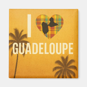 Poster I Love Guadeloupe - Madras heart and palm t Magnet