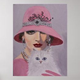 Poster/Lady with a white cat Poster