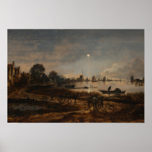 Poster landscape river Van der Neer