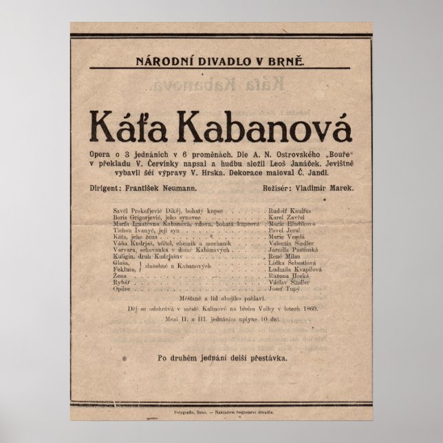 Poster - Leoš Janáček Opera Káťa Kabanová (Front)