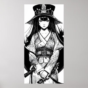 Poster Lienzo vintage art ink samurai girl