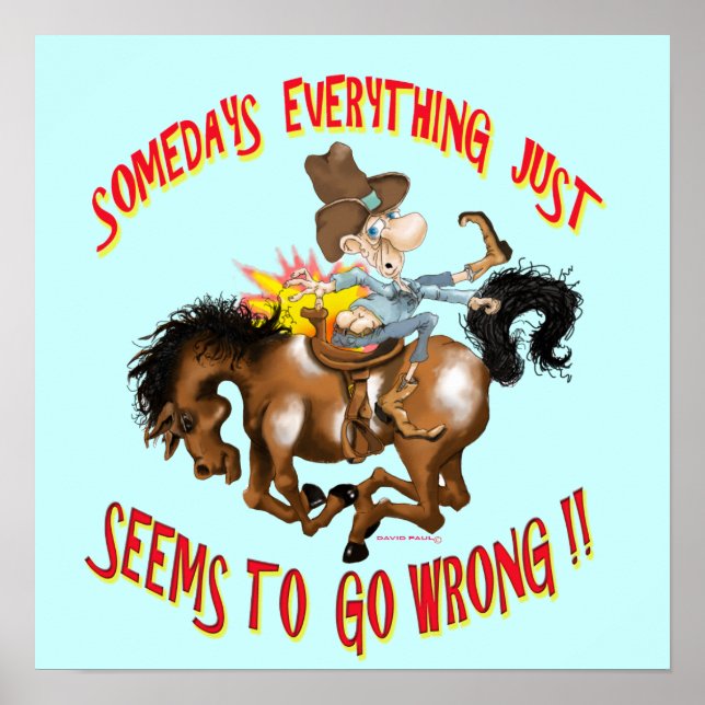 Poster man on horse backwards funny! (Front)