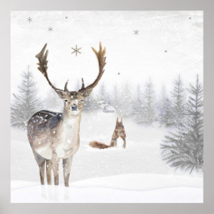 Poster met hert en eekhoorn