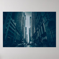 Poster - Metropolis City Skyline Blue Monochrome