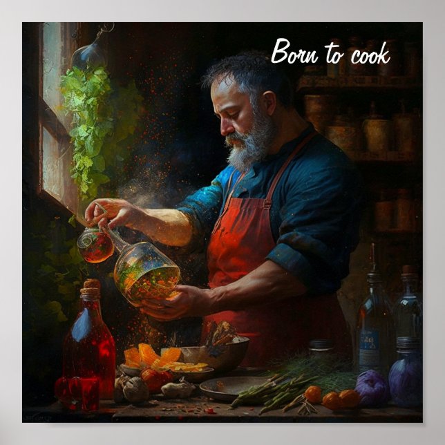 Poster of a chef cooking - in the style of an oil  (Front)