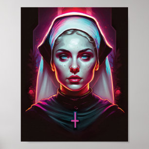 Poster of a Creepy Nun - Cyberpunk