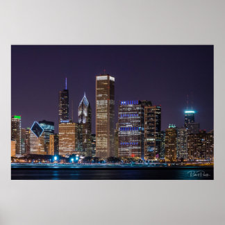 Poster of Chicago Skyline Illinois with Night Sky