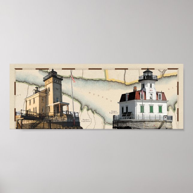 Poster of two lighthouses, Rondout & Esopus (Front)