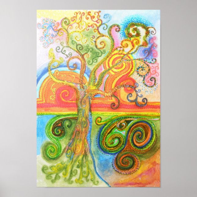 Poster or print with psychedelic colourful tree (Front)
