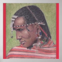 Poster, Original Art of African Maasai Warrior