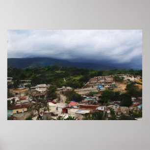 Poster Painting Haiti City Slum & Mountains