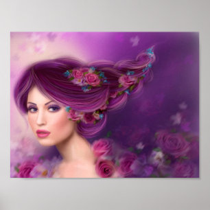 Poster Paper  Fantasy woman purple flowers