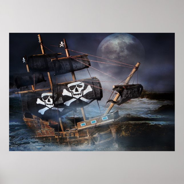 Poster Paper PIRATE GHOST SHIP STRANDED ON ROCKS (Front)