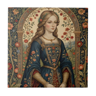 Poster Portrait Lady in Middle Ages Renaissance Ga Ceramic Tile