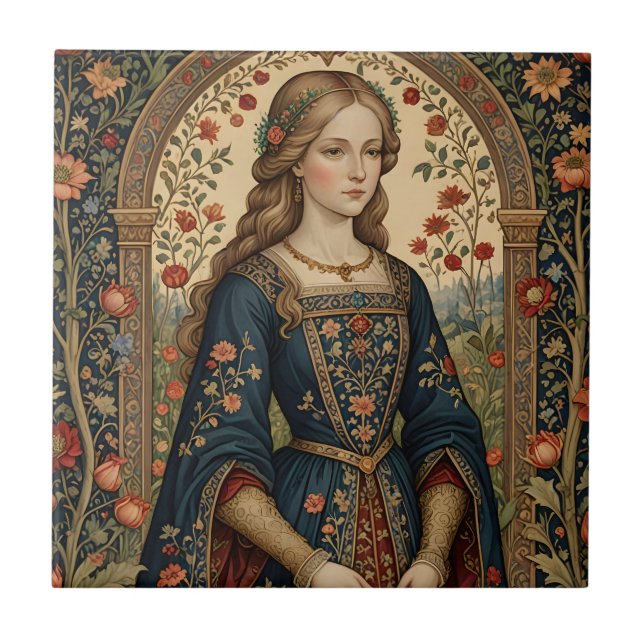 Poster Portrait Lady in Middle Ages Renaissance Ga Ceramic Tile (Front)