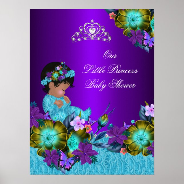 Poster Princess Baby Shower Teal Blue Purple Girl (Front)
