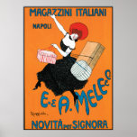 Poster Print by Leonetto Cappiello<br><div class="desc">This image,  "Magazzini Italiani, " is from a vintage poster created by Leonetto Cappiello in 1904 for the department store "Mele" in Naples,  Italy.  It features a woman so thrilled with her many purchases that she appears to be dancing!</div>