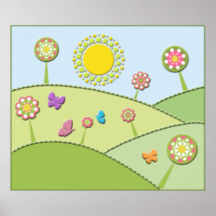 Poster Print: Flowers on Hillside