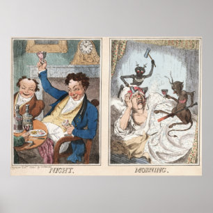 Poster/Print: Night - Morning - Antique Caricature Poster