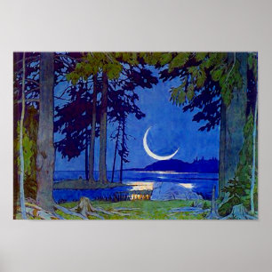 POSTER PRINT NORTHWOODS SLIVER MOON REFLECTION