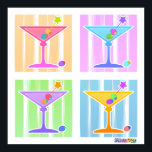 Poster, Prints - Retro Pop Art Martinis<br><div class="desc">Four Fun,  Colourful Pop Art Martinis against a retro,  fifties art style pastel in a classic pop art quad.  Take advantage of the Customisation features to Personalise your purchase with text or photos of your own!</div>