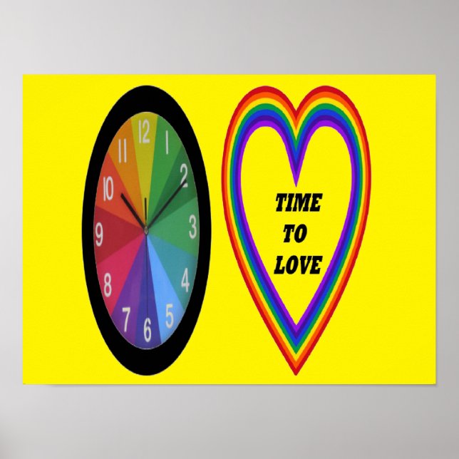 Poster Rainbow Clock With Heart Time To Love (Front)