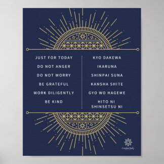 Poster Reiki Precepts. English & Japanese