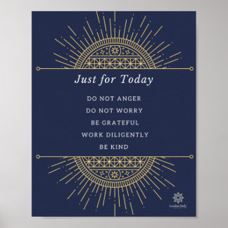 Poster. Reiki Precepts, Gold & Blue, English, 8x10 Poster