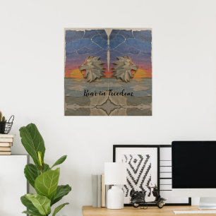 Poster – Roaring Sunset Lion