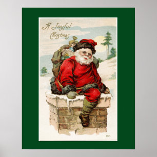 Poster Santa Claus Chimney Vintage Christmas