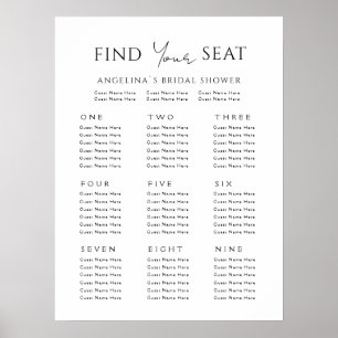 Poster Seating plan 9 tables Bridal Shower