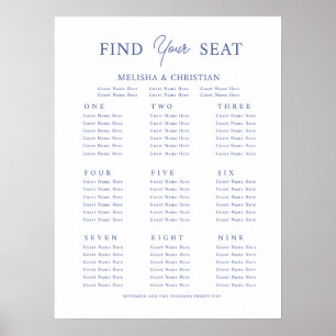 Poster Seating plan 9 tables Wedding