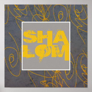 poster Shalom on yellow and grey abstract art
