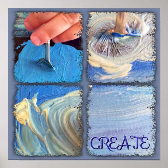 Poster showing young hands creating art. (Front)